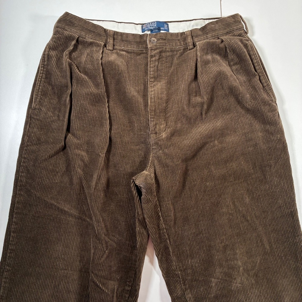 Vintage Polo Ralph Lauren Corduroy Andrew Pant 35x31 Brown Double Pleat 90s (36)